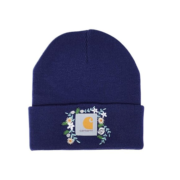 Embroidered Floral Knit Beanie – Navy Blue - Picture 2 of 3